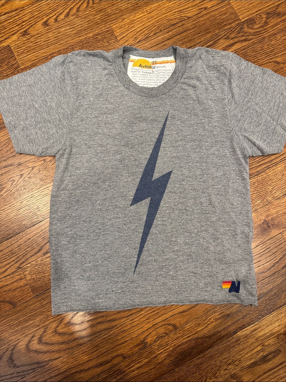 Aviator Nation Heather Gray Tee with Navy Lightning Bolt